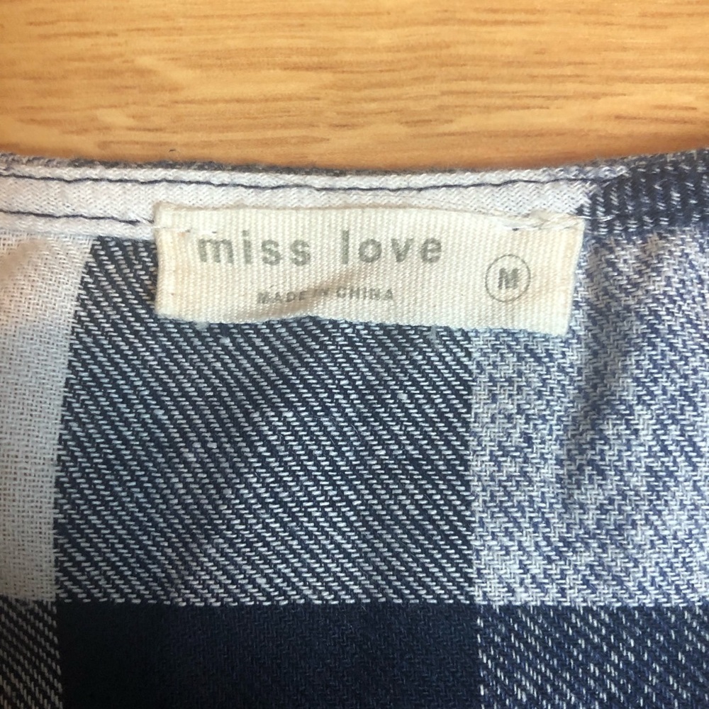 MISS LOVE boho rope neckline plaid shirt blouse M - Picture 15 of 15